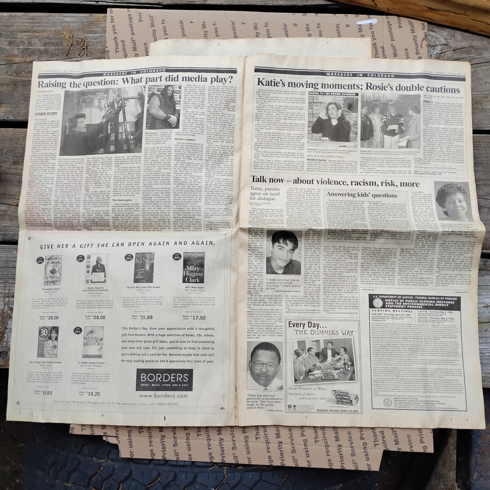 Vtg 4-22-99 USA Today Columbine High School Coverage Newspaper *Little Wtr Dmg*
