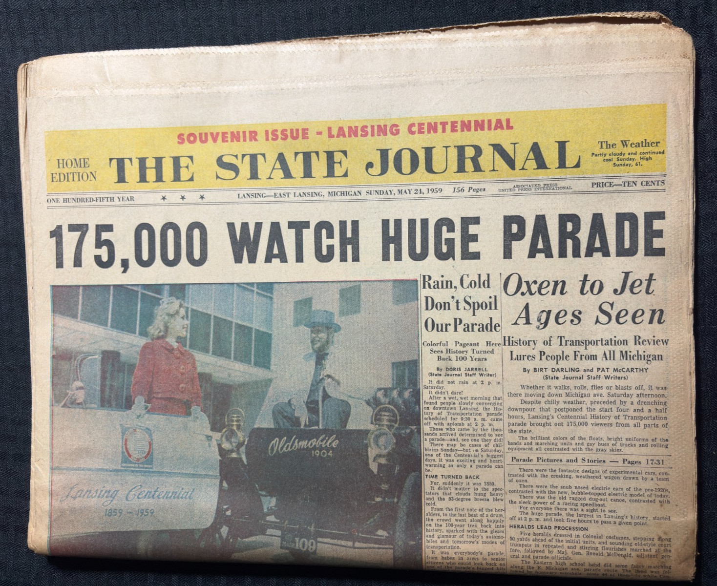 1959 May 24 THE STATE JOURNAL Newspaper VG+ 4.5 Lansing Centennial Souvenir Ed.