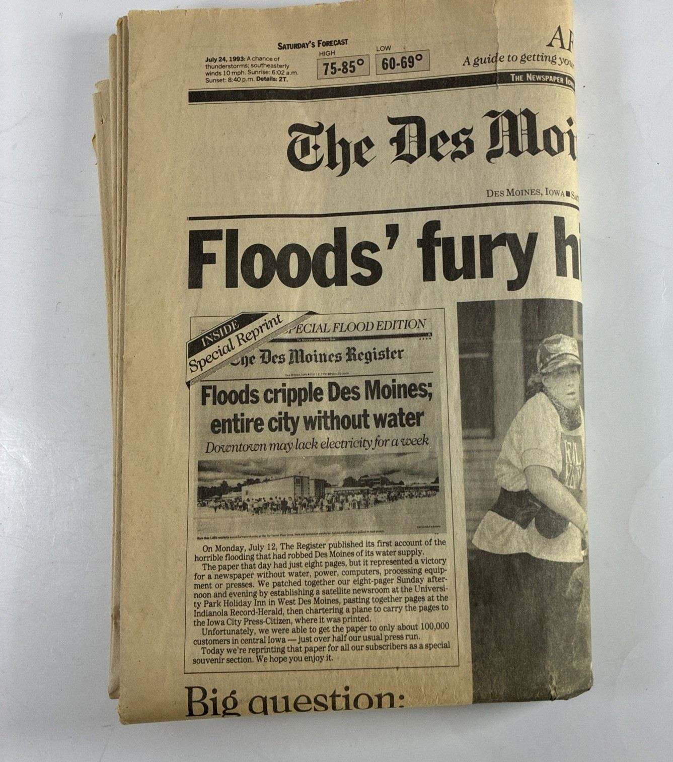 Des Moines Register July 24 1993 Newspaper Iowa Flood of 93 Historic Clean Up