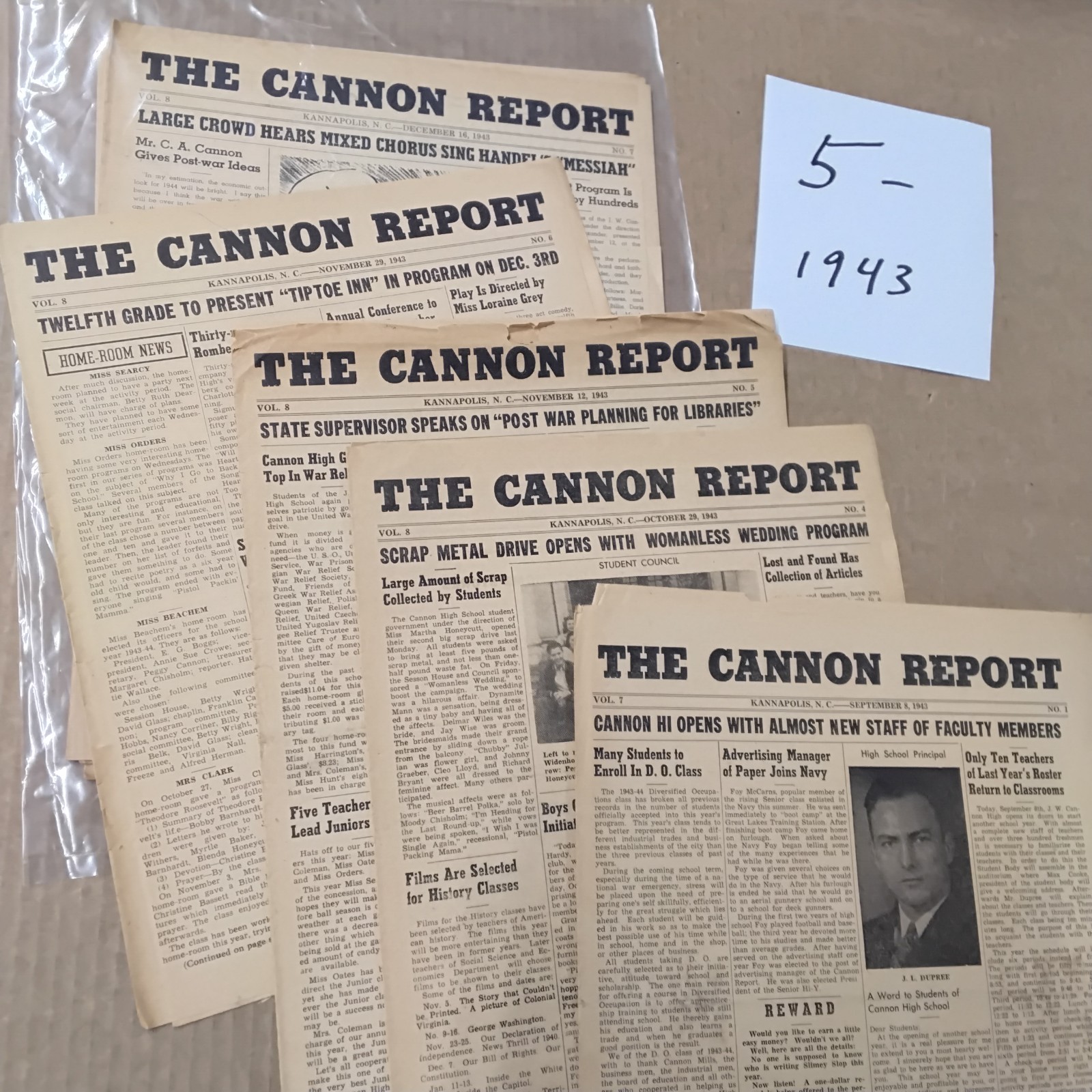 The Cannon Report High School Kannapolis NC Newspaper vtg Lot 1943 1944 1945 ’46