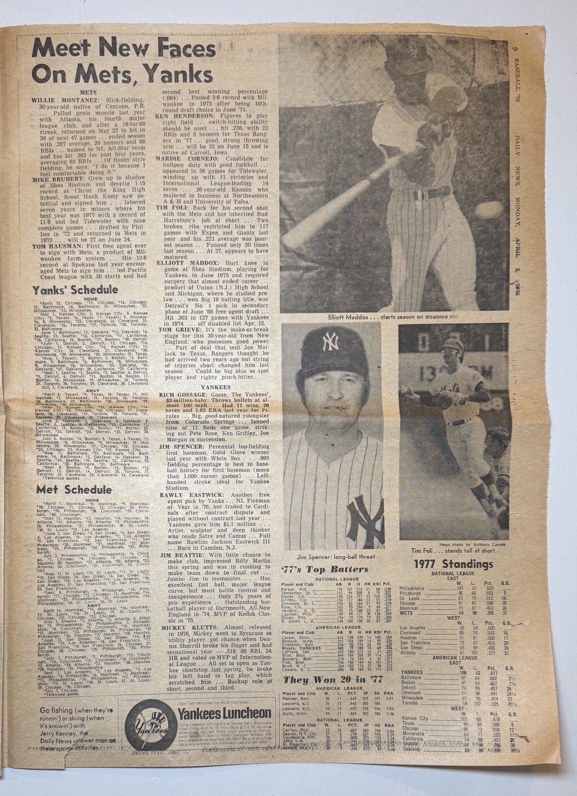 Vintage 4/3/1978 – NY Yankees Reggie Jackson – New York Daily News Cover