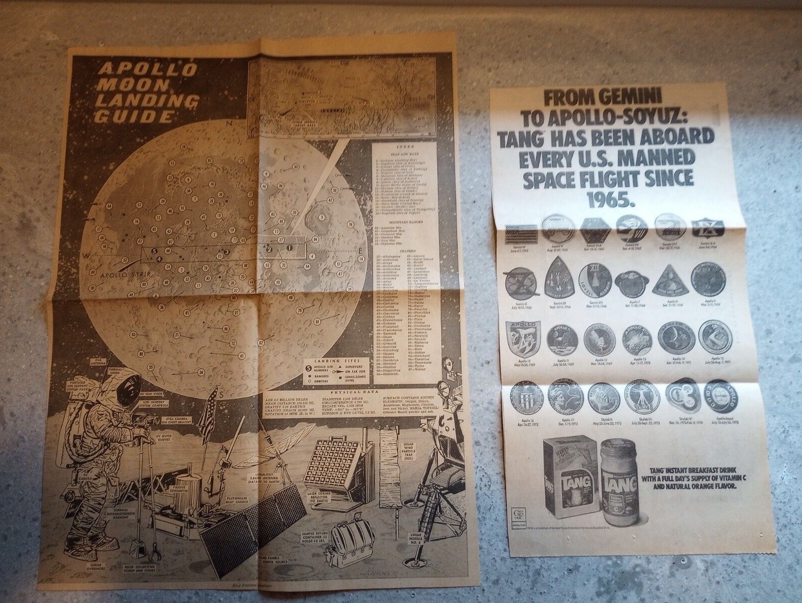 vintage NASA newspaper advertisements 21×15 Apollo moon landing & TANG Ephemera