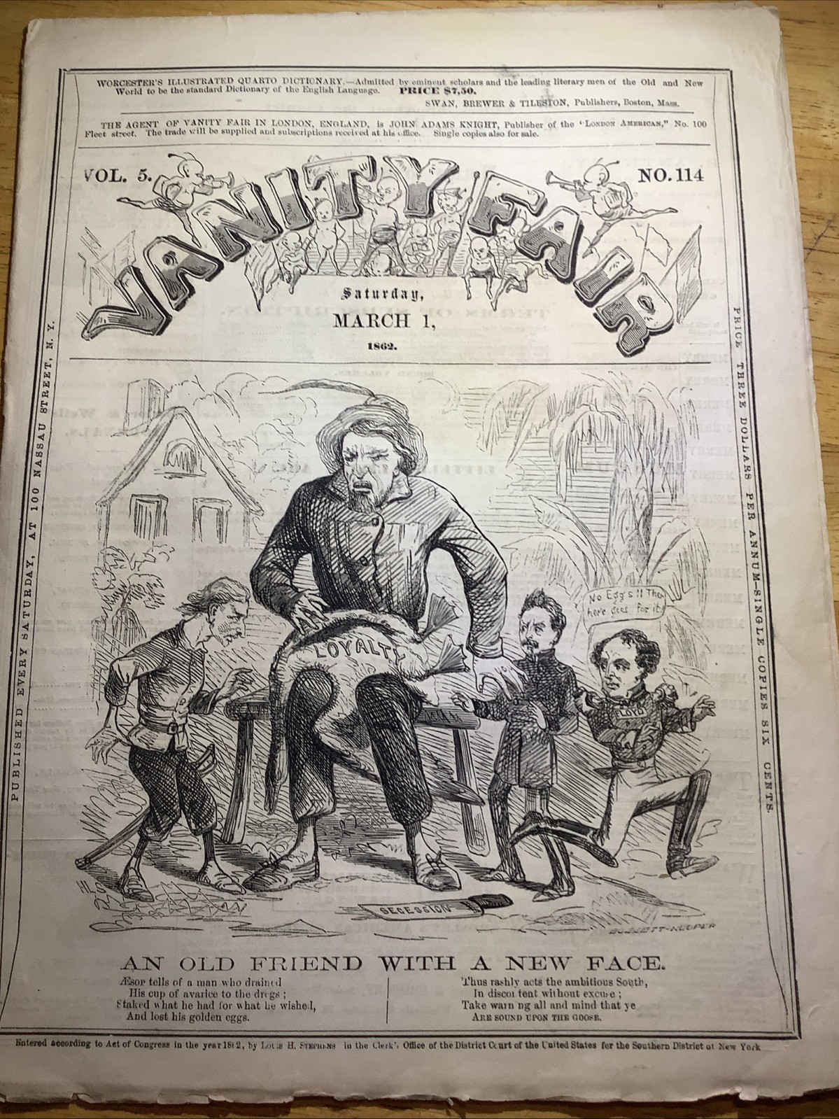 1862 RARE CIVIL WAR VANITY FAIR NEWSPAPER