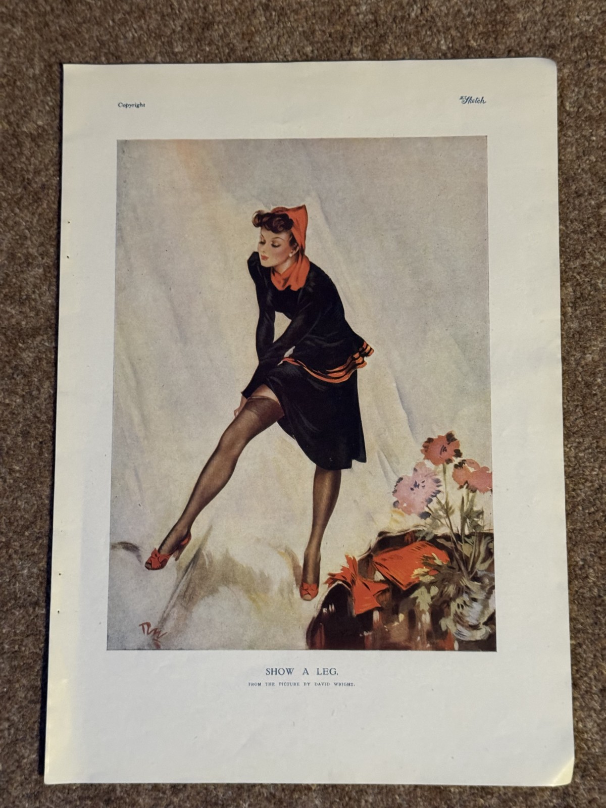 Pinup Original 1940s SHOW A LEG by David Wright. From the Sketch Magazine WW2