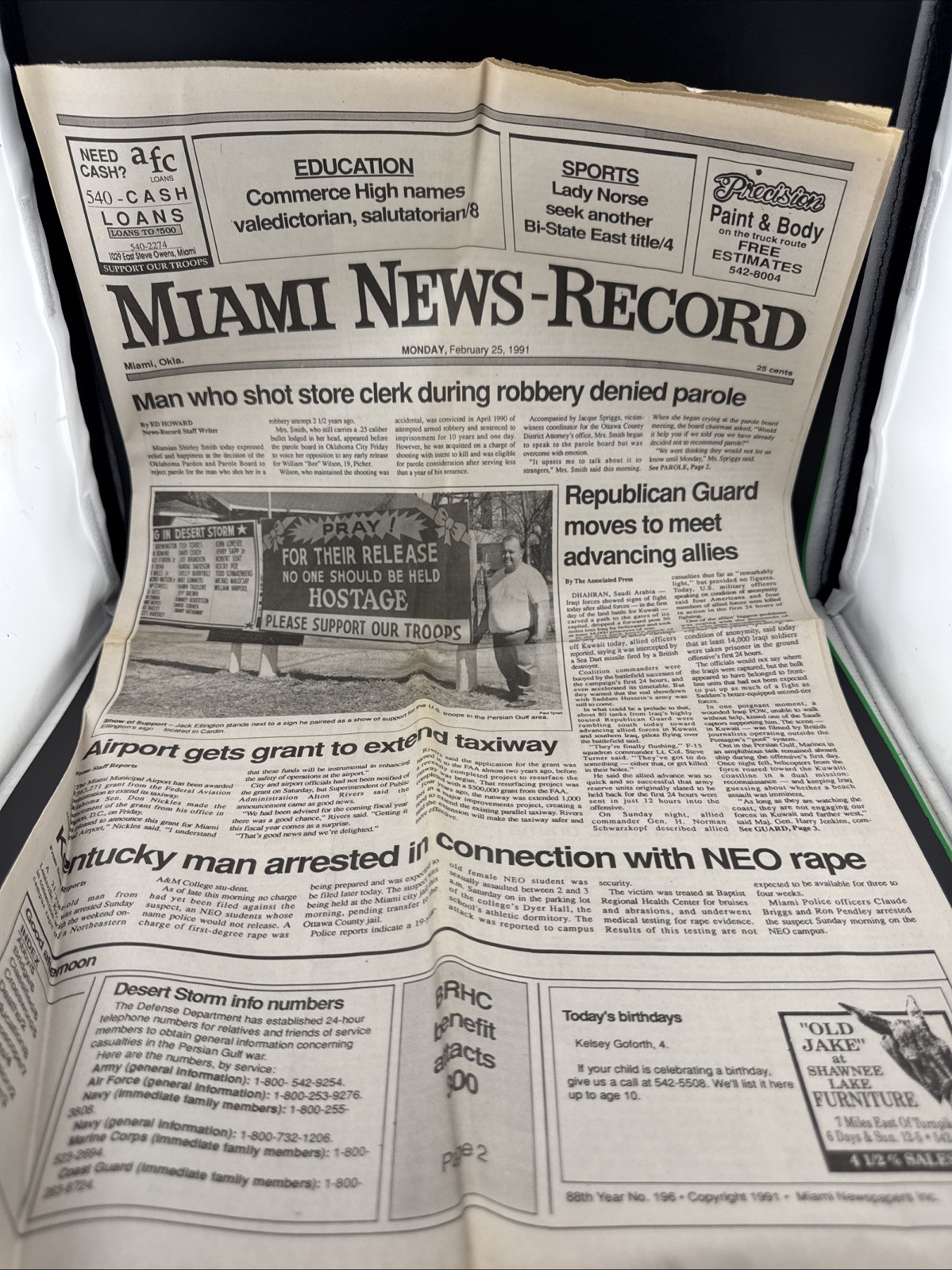 Miami News Record Monday Feb 25, 1991 Newspaper? Gulf War