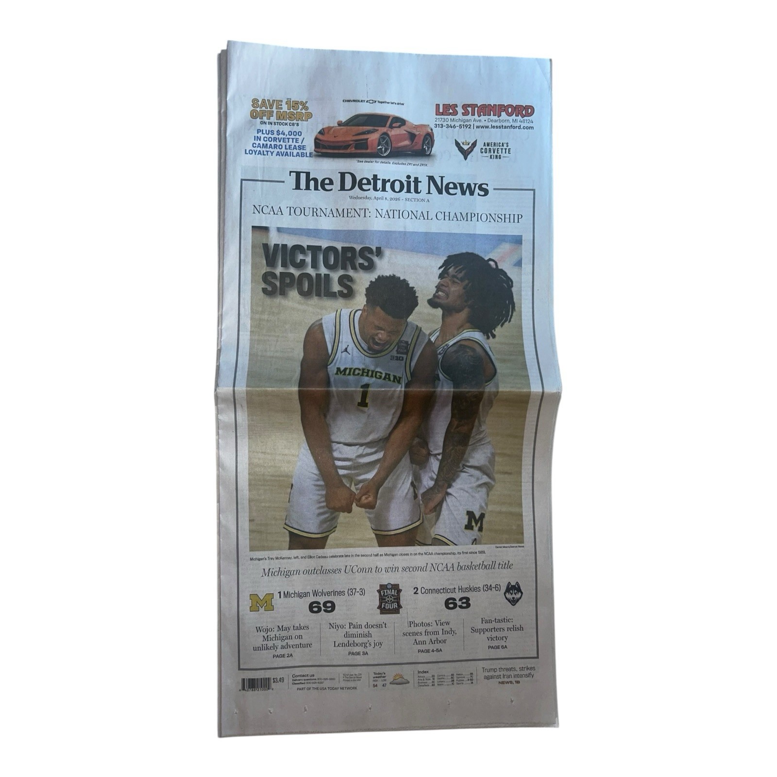 Detroit News & Free Press 2026 Michigan Basketball National Champions Newspaper