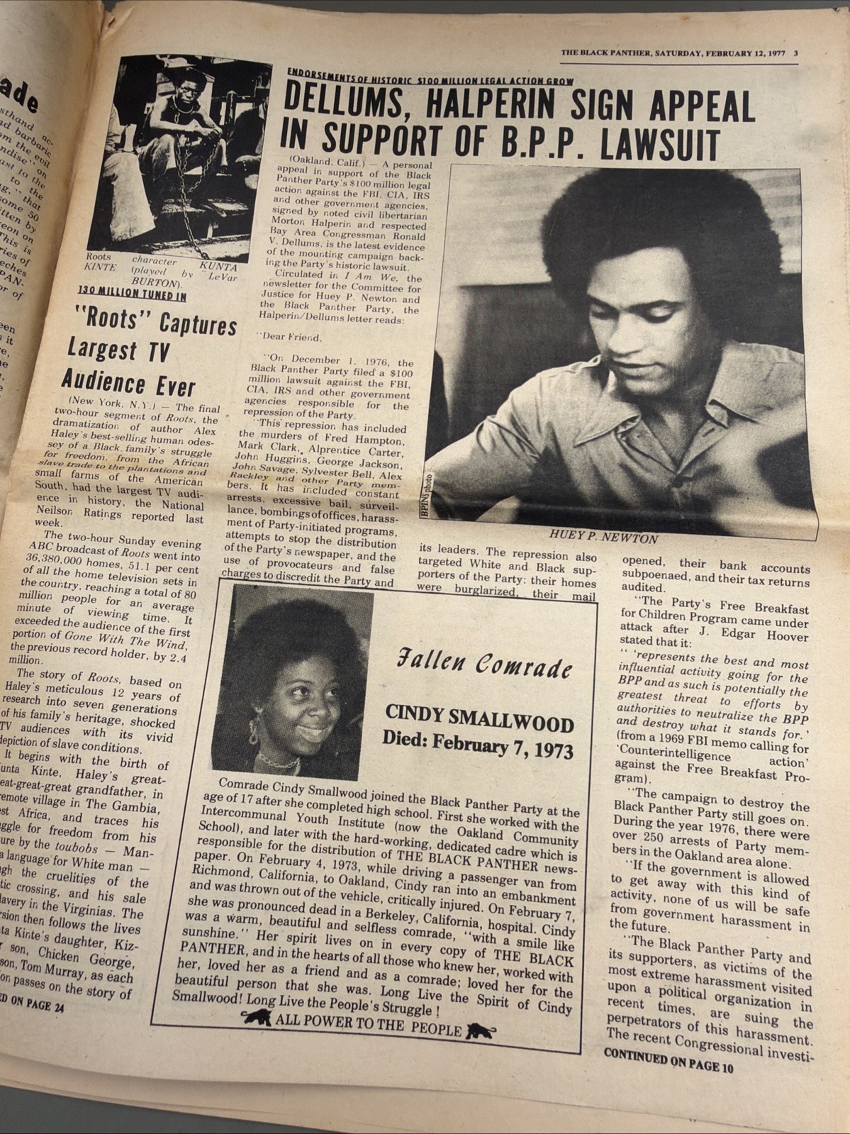 THE BLACK PANTHER PARTY NEWSPAPER – FEBRUARY 12, 1977 Huey Newton