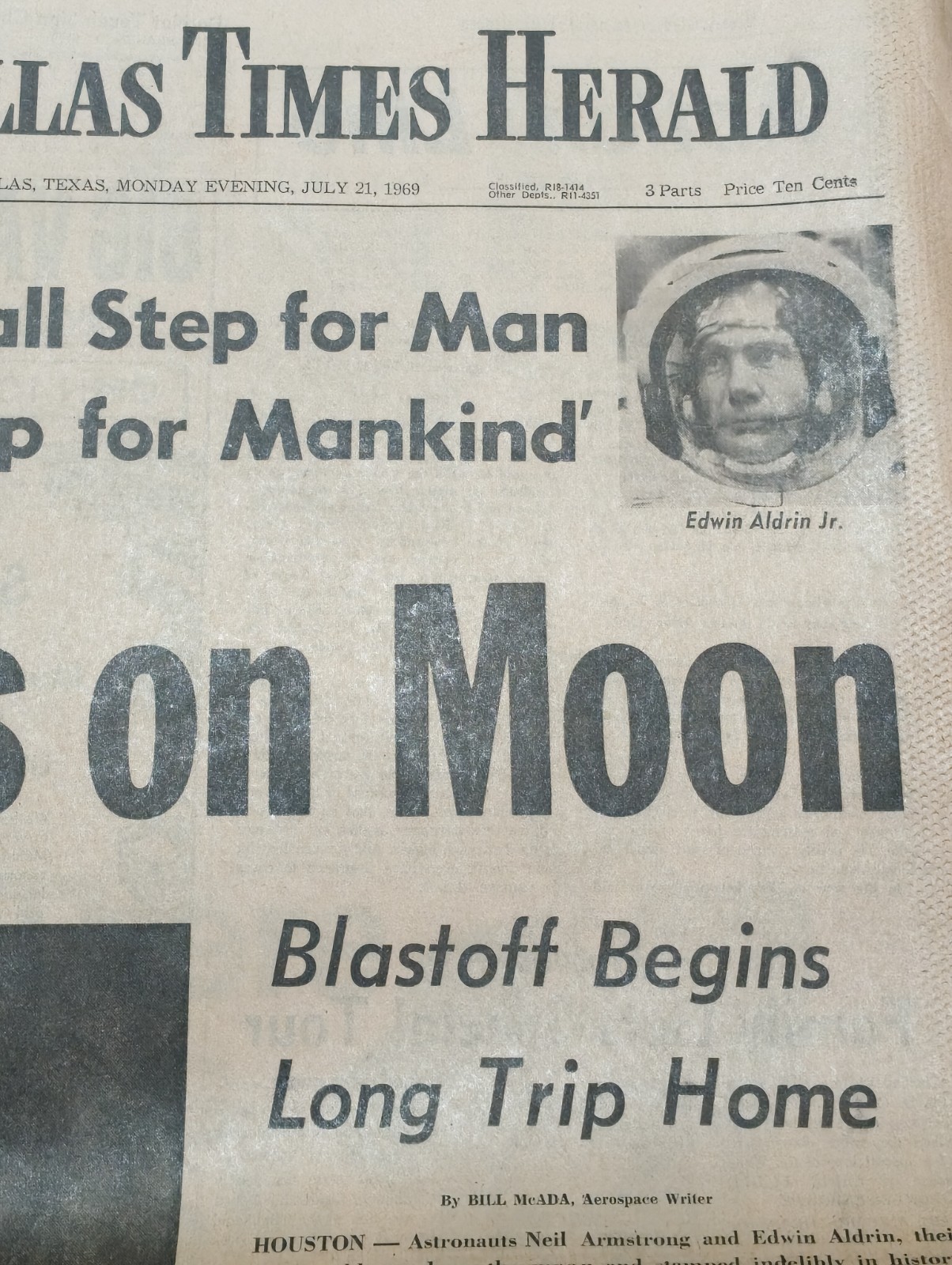 Vintage Dallas Times Herald July 21 1969 Apollo 11 Moon Landing Newspaper
