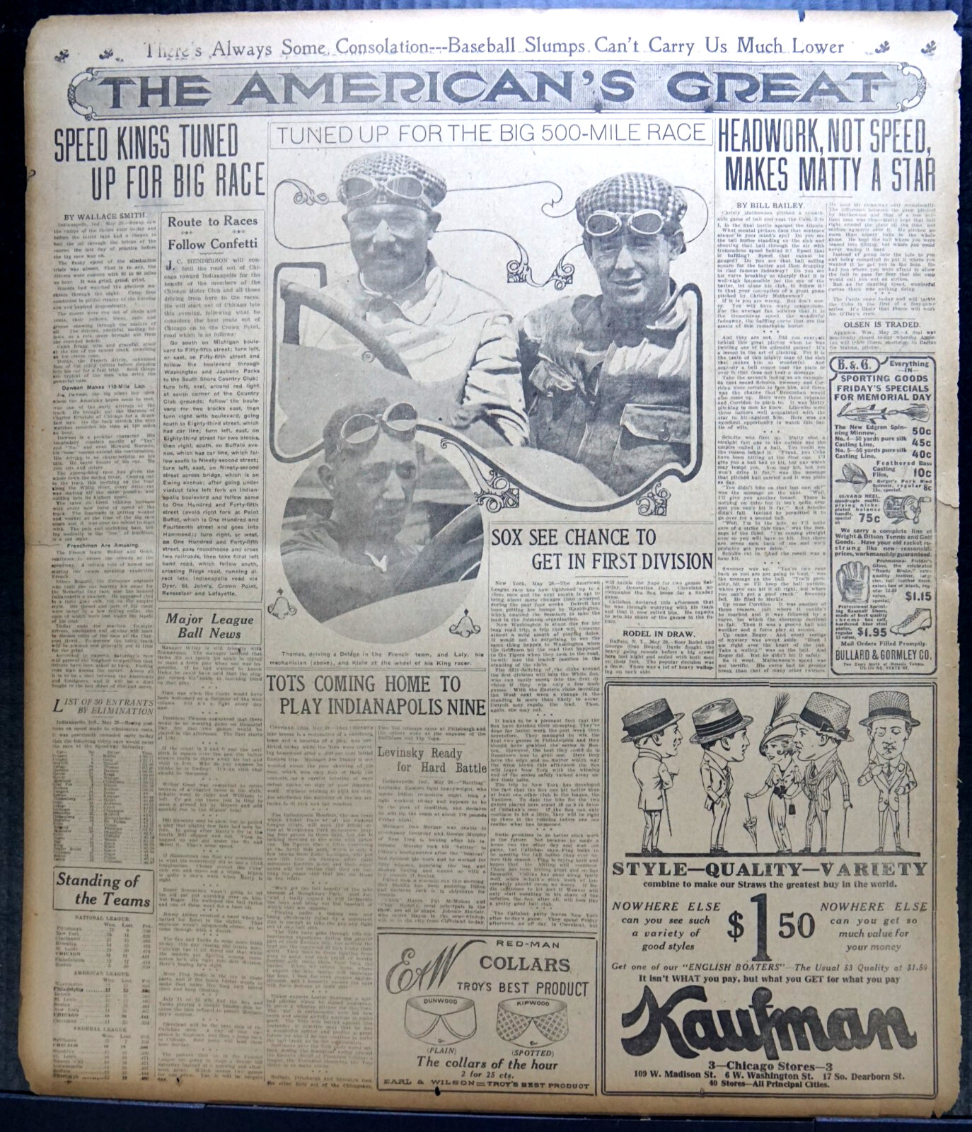 1914 Chicago Sports Page – Indianapolis 500 Speed Kings Tune Up For Big Race