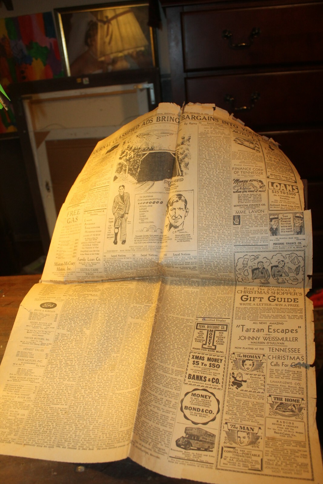 December 15, 1936 Knoxville Partial Journal Santa Ripley Cartoon Tennessee Vols