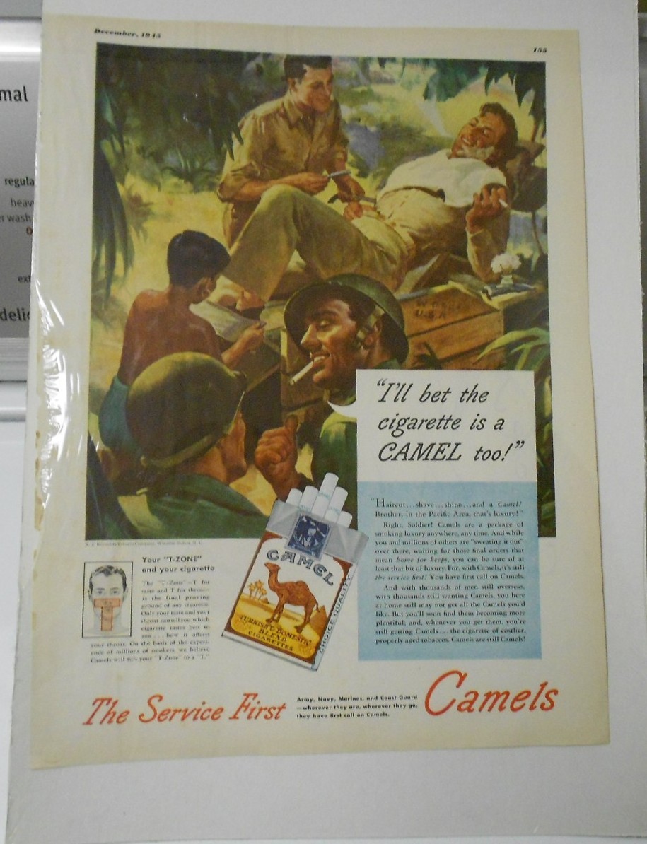 1940’s WW 2 II CAMEL Cigarettes SOLDIERS War COLOR Ad Full Page 10×15