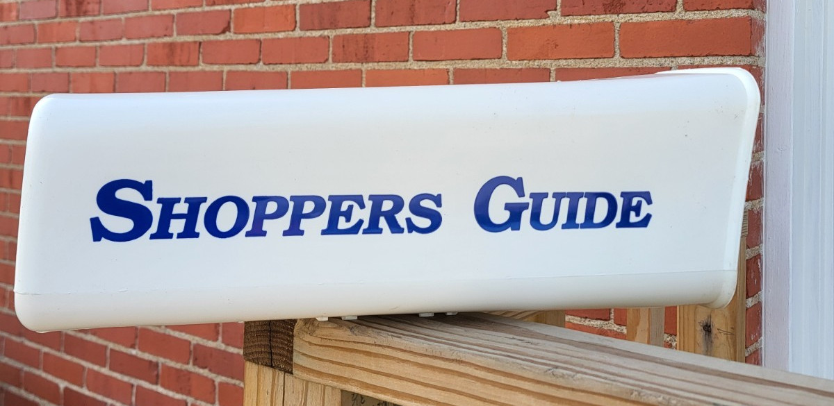 Vintage White Shoppers Guide newspaper plastic tube with bracket USA NOS