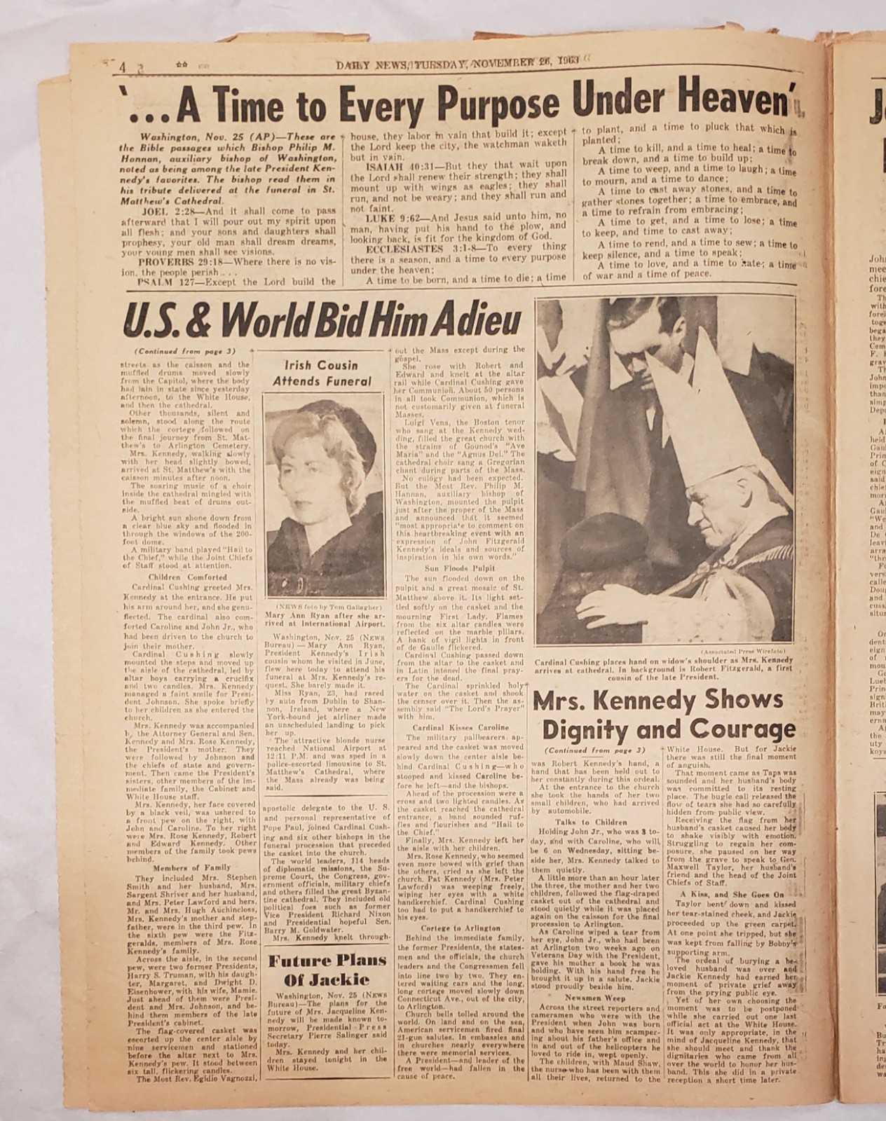 Vintage New York Daily News Nov 26 1963 JFK Funeral WE CARRY ON John John Salute