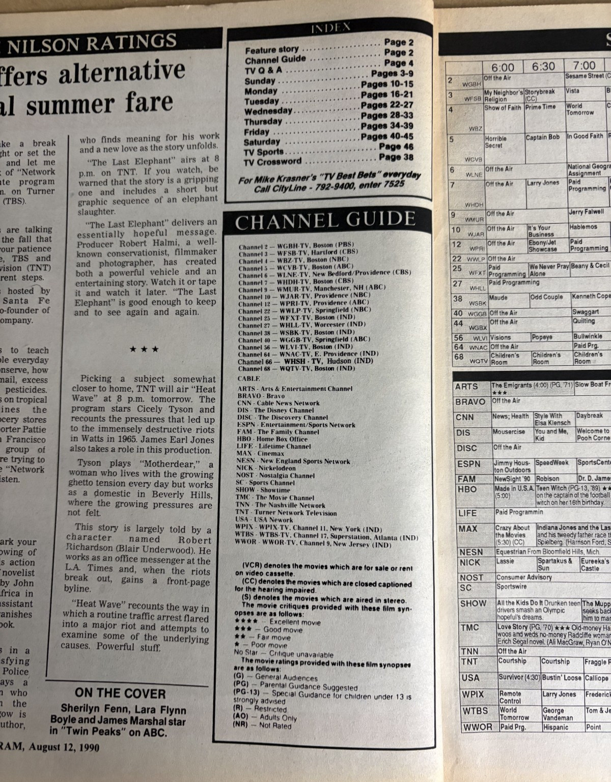 Sunday Telegram TV Time – Worcester MA, Twin Peaks Cast Aug 12-18 1990