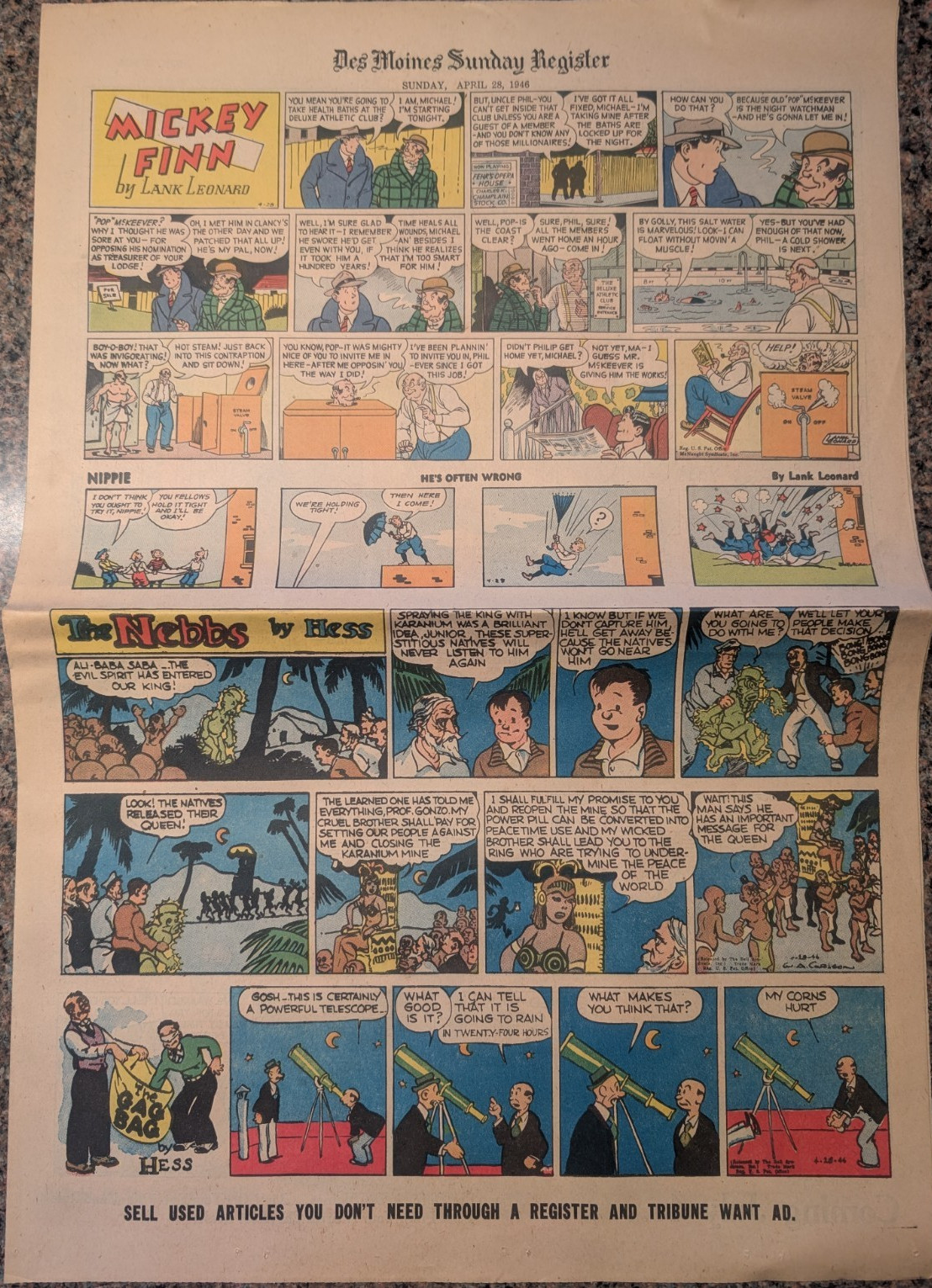 Des Moines Sunday Register 4/28/1946 Comics Section, 3 Sections, Li’l Abner
