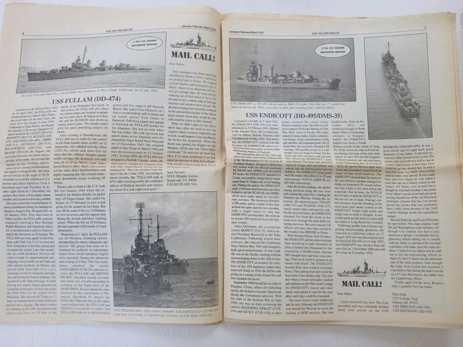The TIN CAN SAILOR Newspaper 2001 Vol 25 #1 DESTROYER OPERATIONS AGAINST ITALY