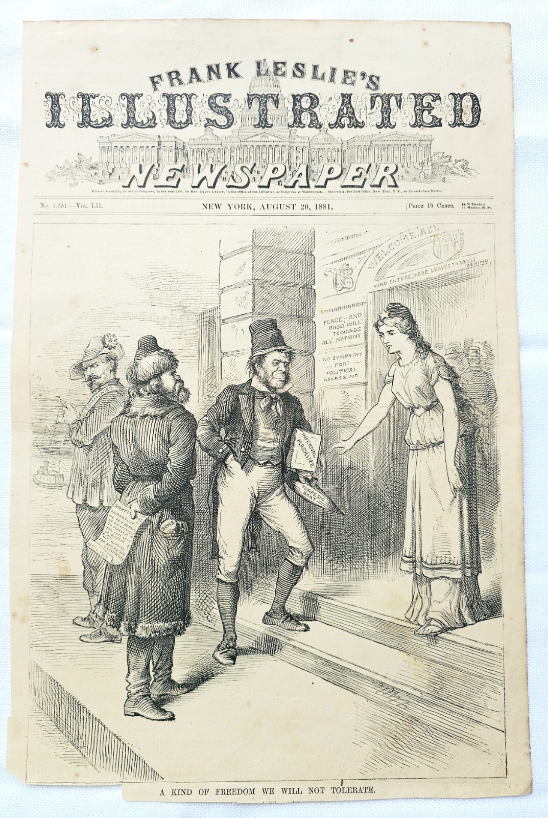 Antique 1881 & 1883 Frank Leslie’s Newspaper Freedom 2 Pages 1 Front Pg
