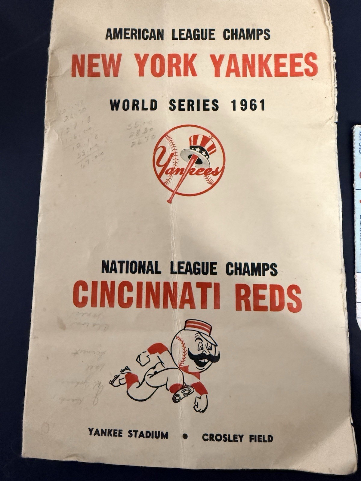 1961 World Series Game 4 Ticket Stub w Score Card Cincinnati Reds NY Yankees