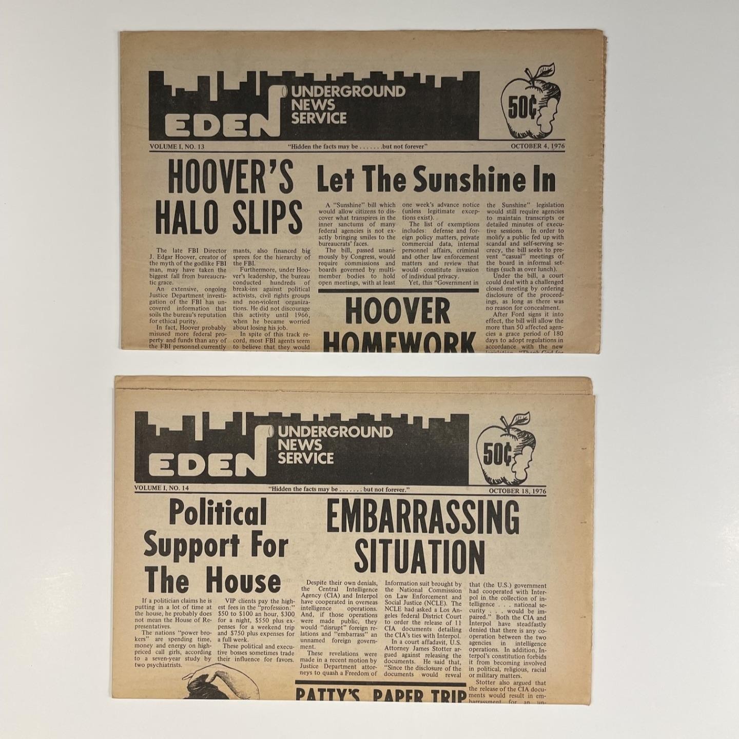 EDEN UNDERGROUND NEWS SERVICE 1976 14 Issues Barry Reid Lost Leftist Newspaper