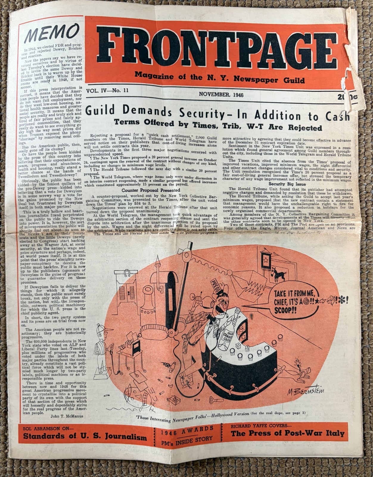 Original 1946 FRONTPAGE NY Newspaper Guild Magazine Labor Journalism #10