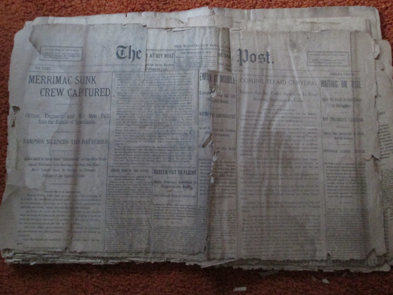 The Washington Post newspaper June 4, 10, 27, 28 1898 Spanish American War, orig