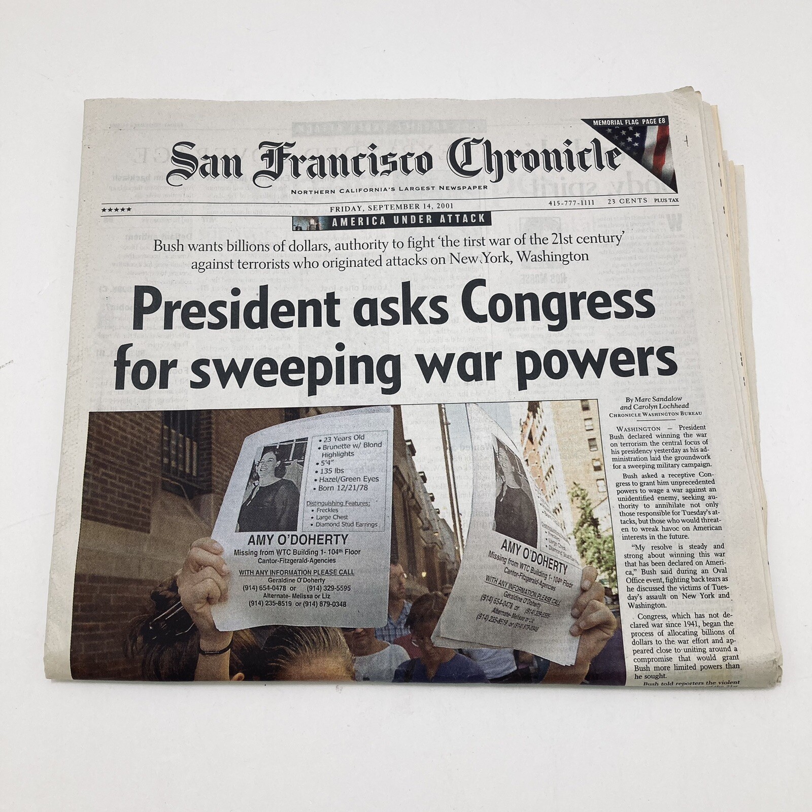 Friday September 14 2001 San Francisco Chronicles Newspaper All Six Sections