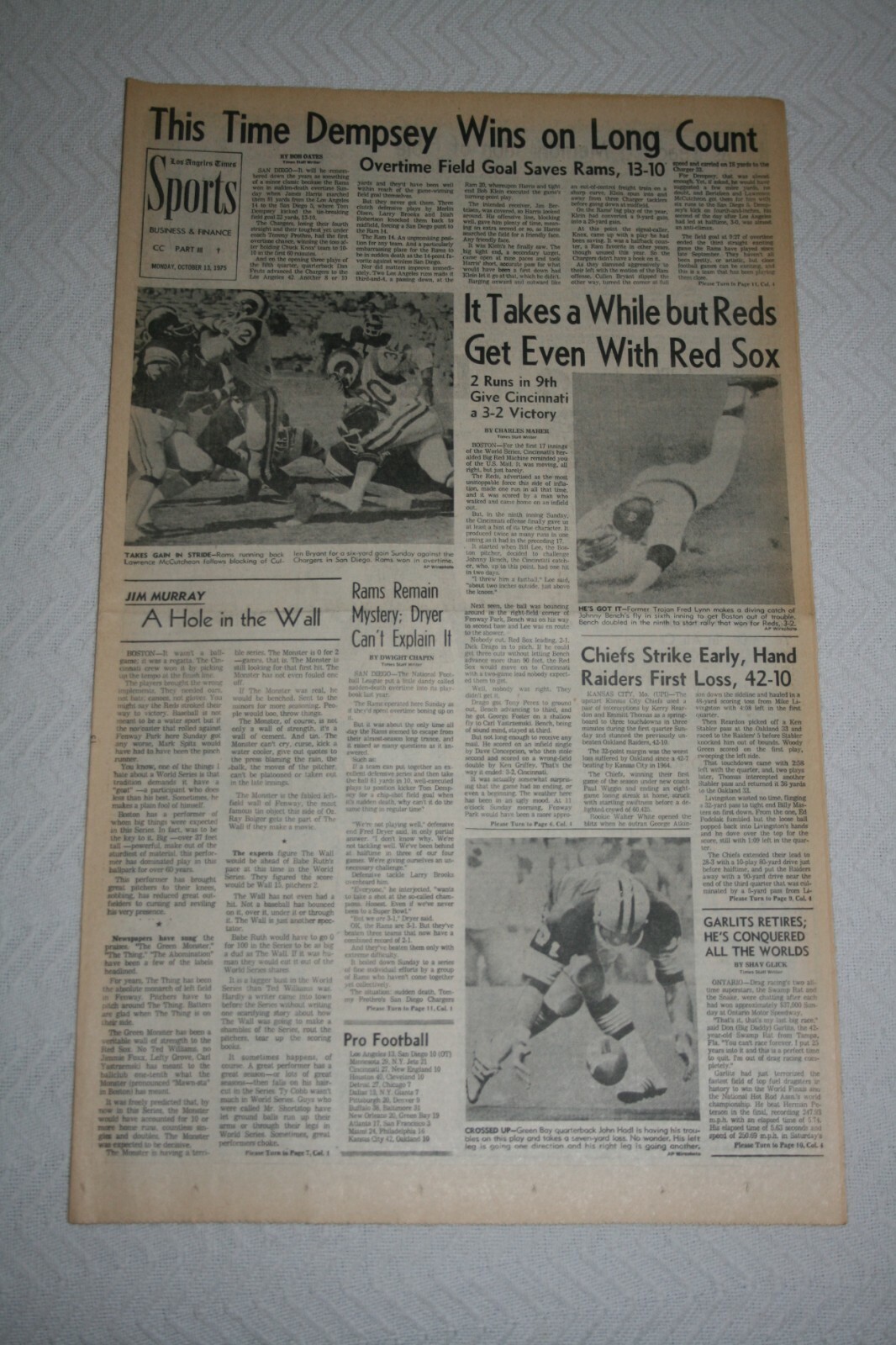 1975 LA Times * World Series Game 2 Cincinnati Reds Boston Red Sox * Tom Dempsey