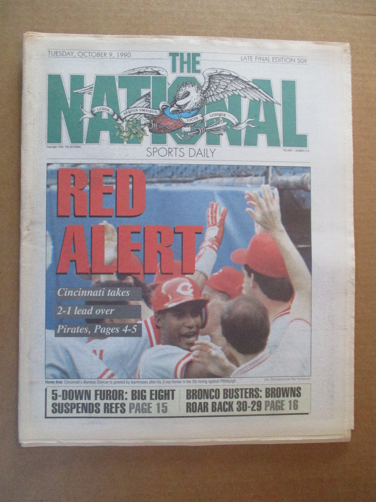 THE NATIONAL SPORTS DAILY NEWSPAPER CINCINNATI REDS BEAT PIRATES 10/9 1990