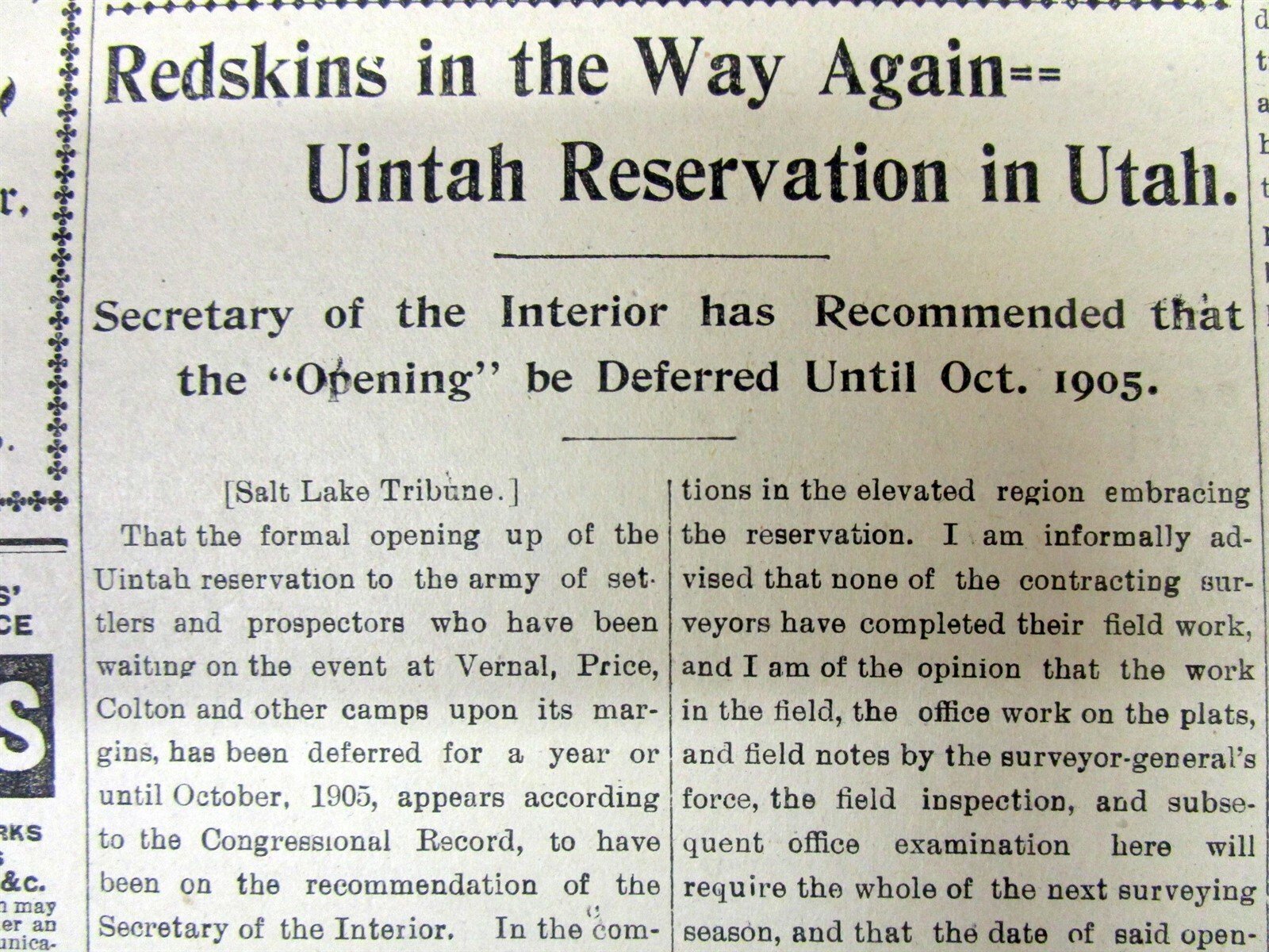 1904 newspaper wth “Redskin” HEADLINE as racial slur for NATIVE AMERICAN INDIANS