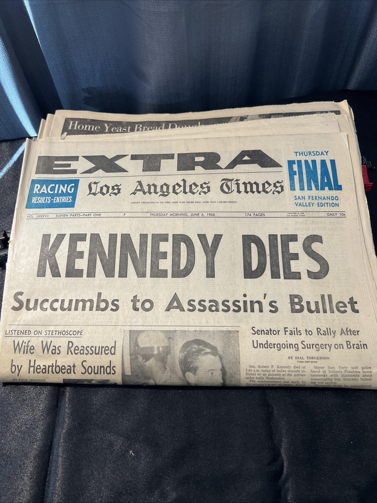 Kennedy Died Los Angeles Times Extra 1968 Succumbs To Assassins Bullet