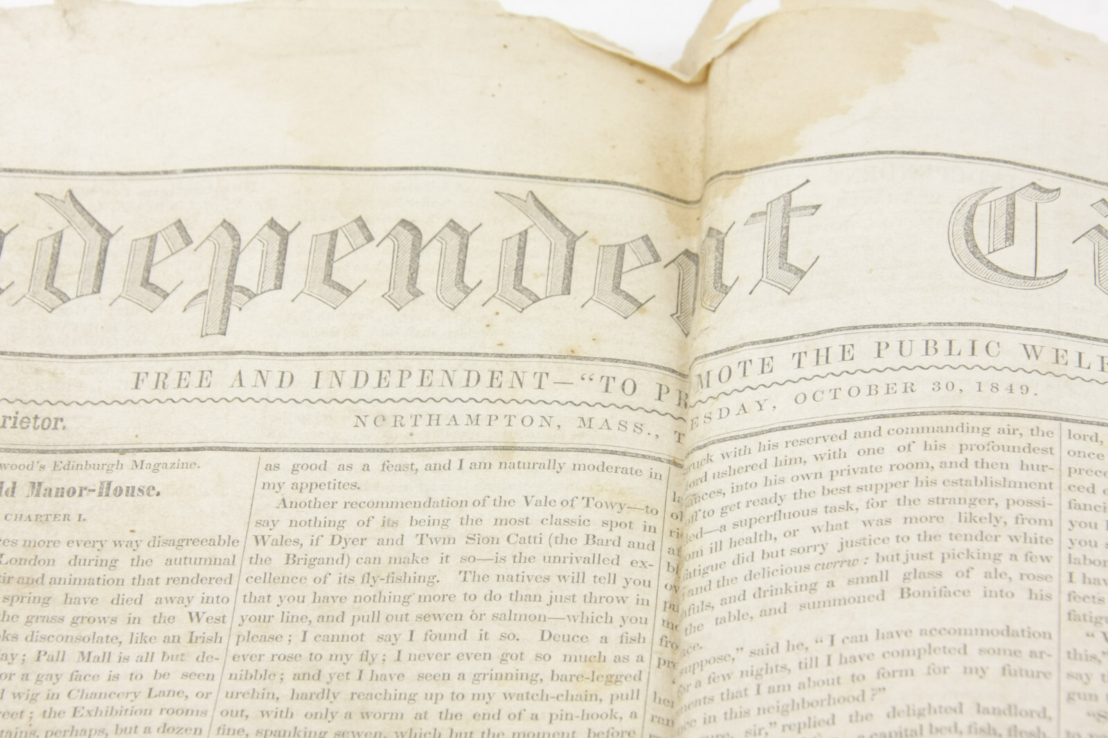 Independent Citizen FIRST ISSUE Oct 30, 1849 Newspaper Northampton MA – cut poor