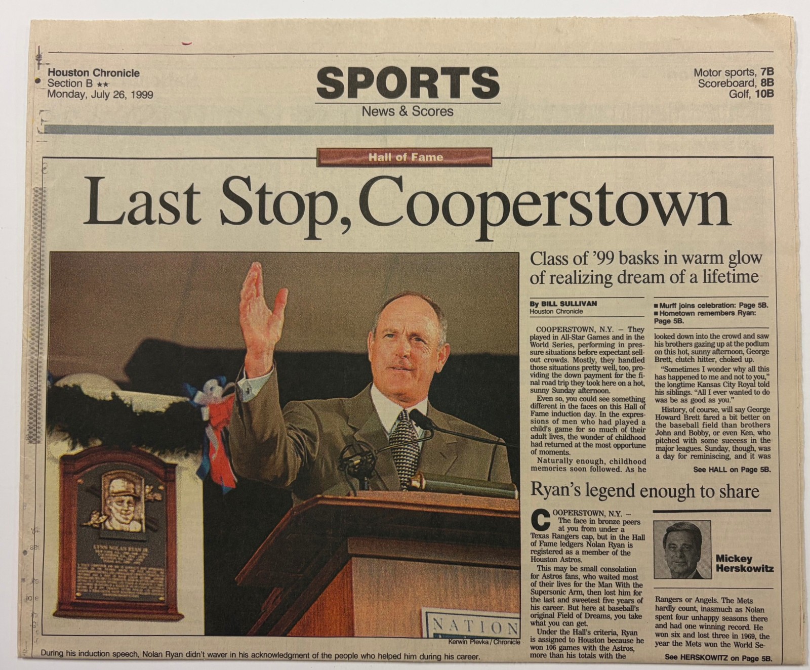 Three Special Houston Chronicle Sections on Nolan Ryan Entering the Hall of Fame