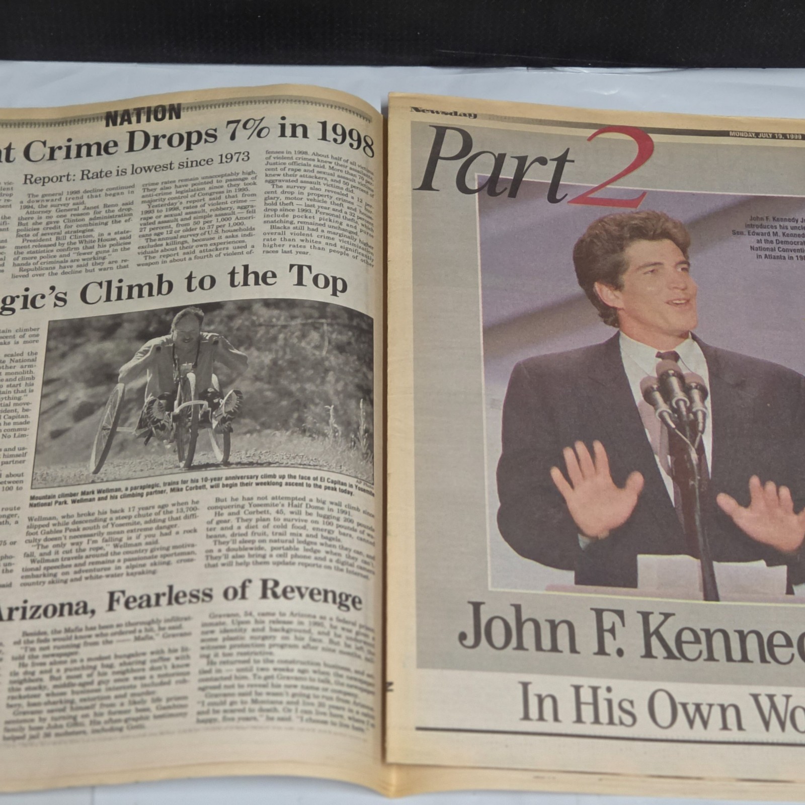 Newsday July 19 1999 JFK Jr Plane Crash Newspaper David Cone Perfect Game