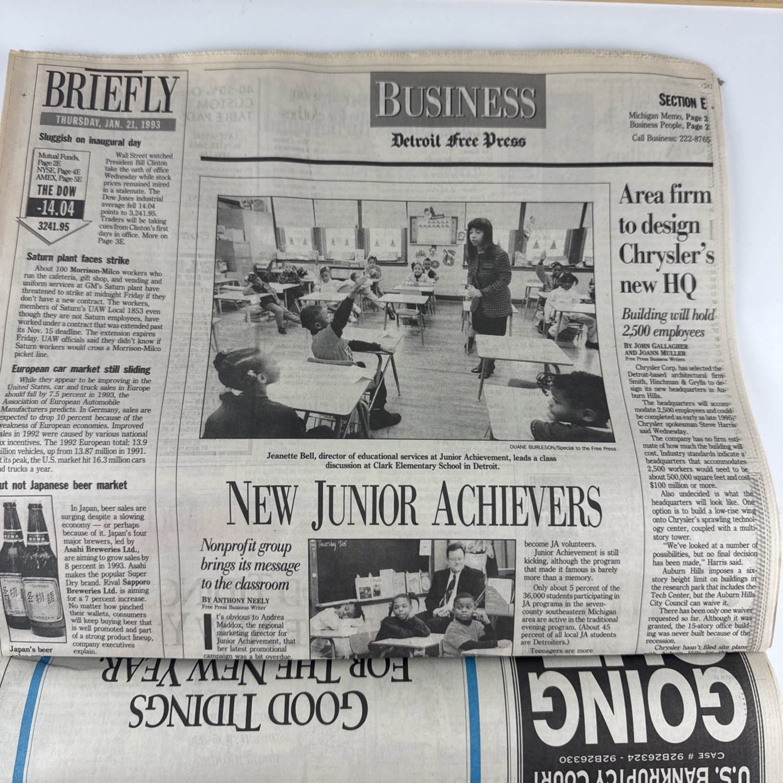 1993 Detroit Free Press Clinton Inauguration & Kevorkian Story Newspaper 1/21/93
