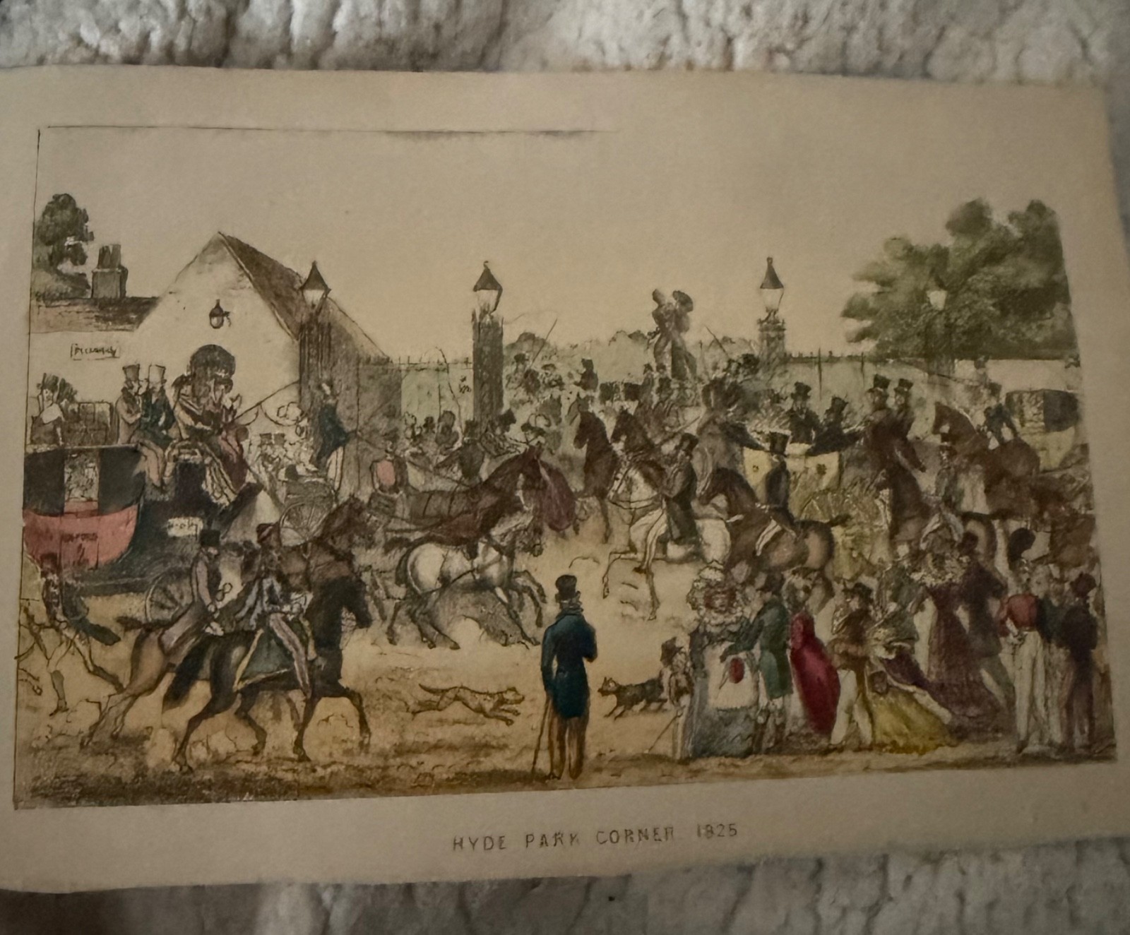 Vintage 5×7 Hyde Park 1825 Old London Hand Illustrated