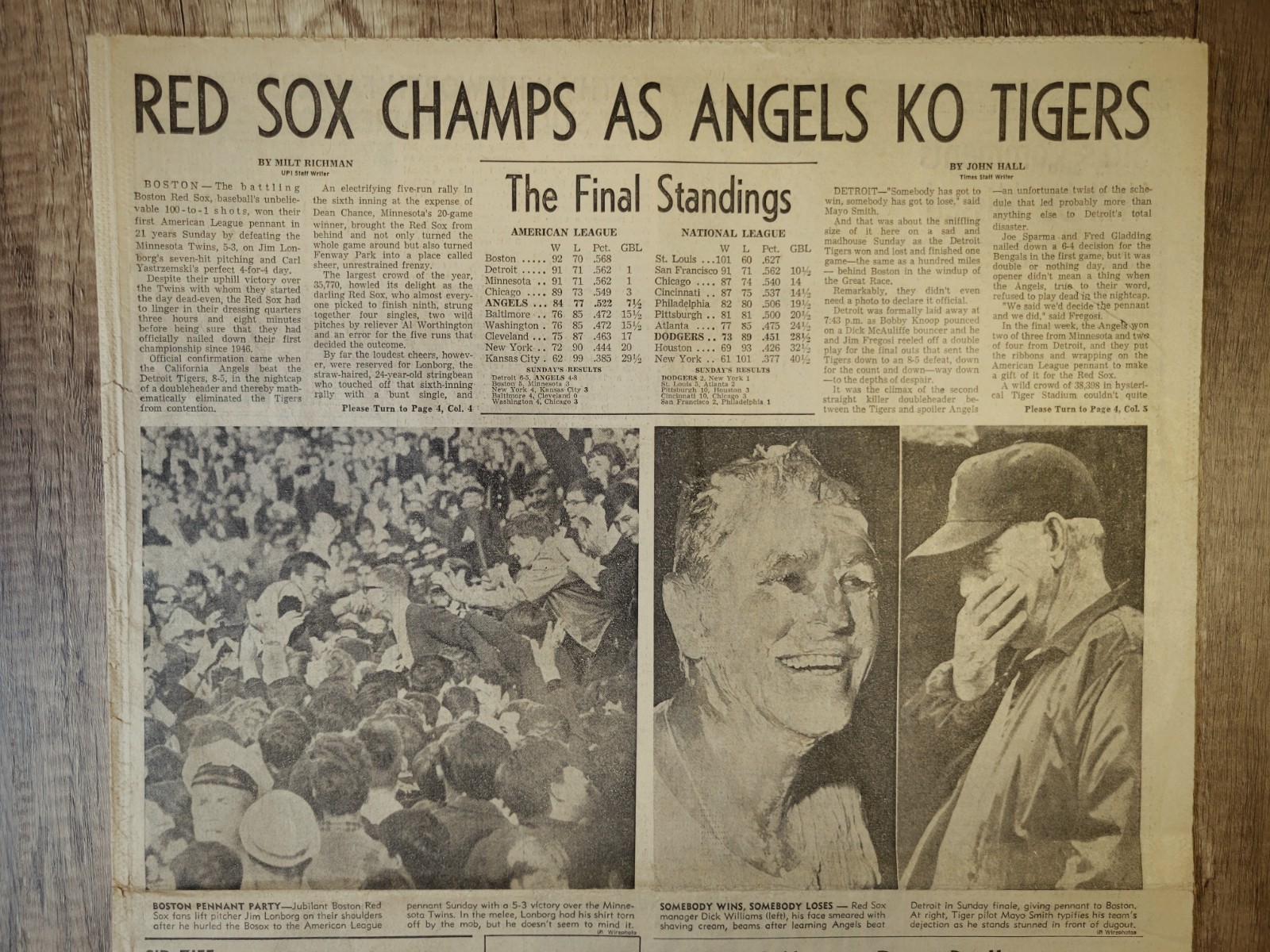 1967 Oct 2: LA Los Angeles Times Sports – Boston Red Sox Win 1st AL Pennant MLB