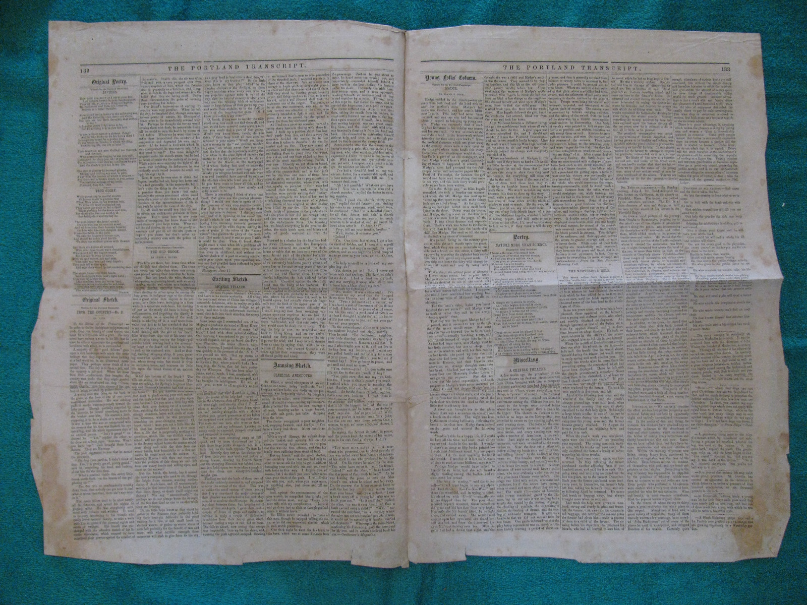 July 24, 1869 PORTLAND TRANSCRIPT Newspaper ~Vintage Ads~