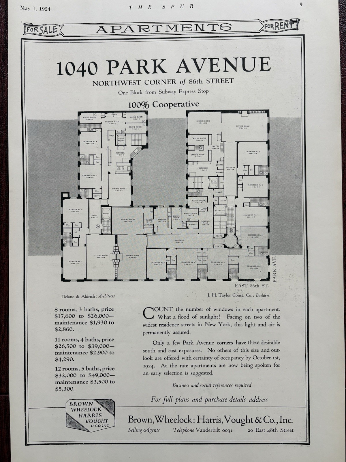 1040 Park Avenue New York City Delano & Aldrich Architect History Magazine 1924X