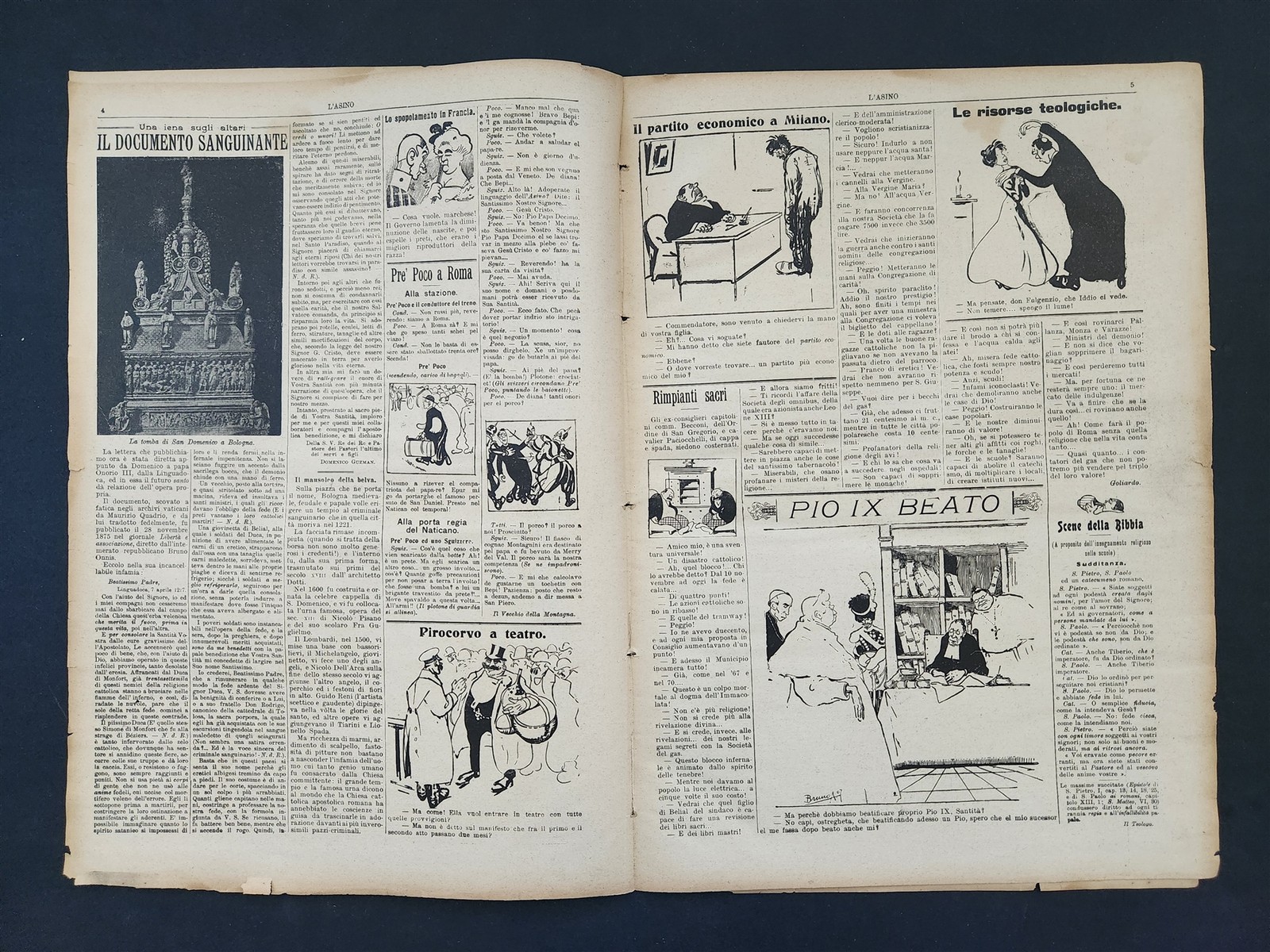1908 antique L’ASINO socialist anti-catholic satire 4 issues ITALIAN NEWSPAPERS