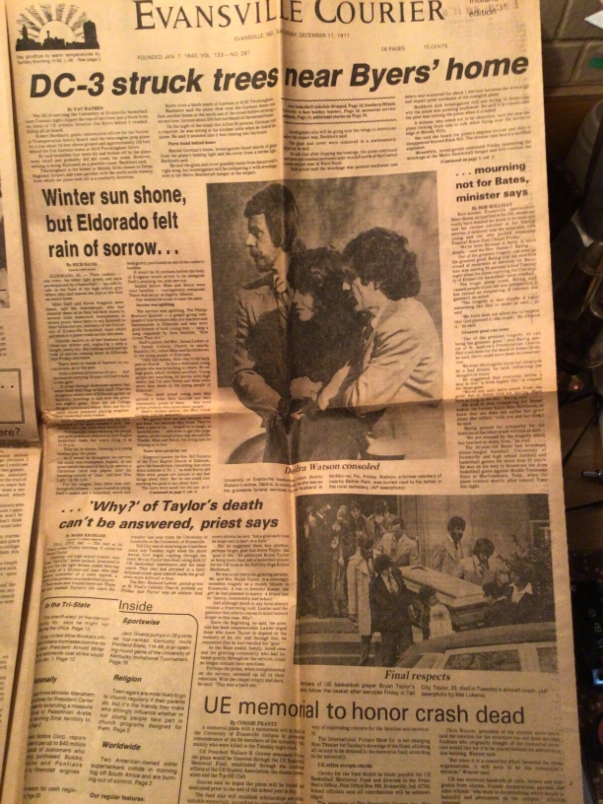 Memorial Edition Newspaper Coverage of 1977 University of Evansville Plane Crash