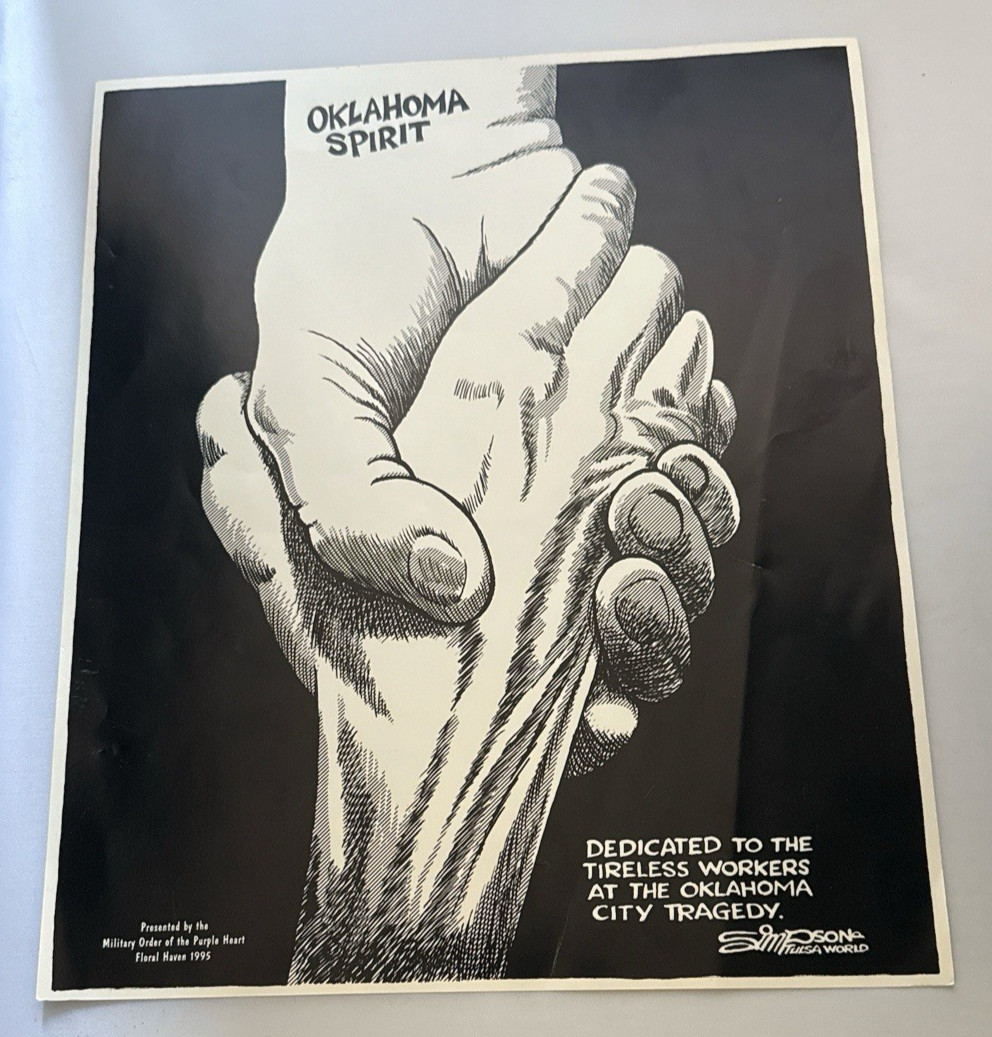 Oklahoma City Bombing Tragedy Lithograph 1995 Order Purple Heart Artist Simpson