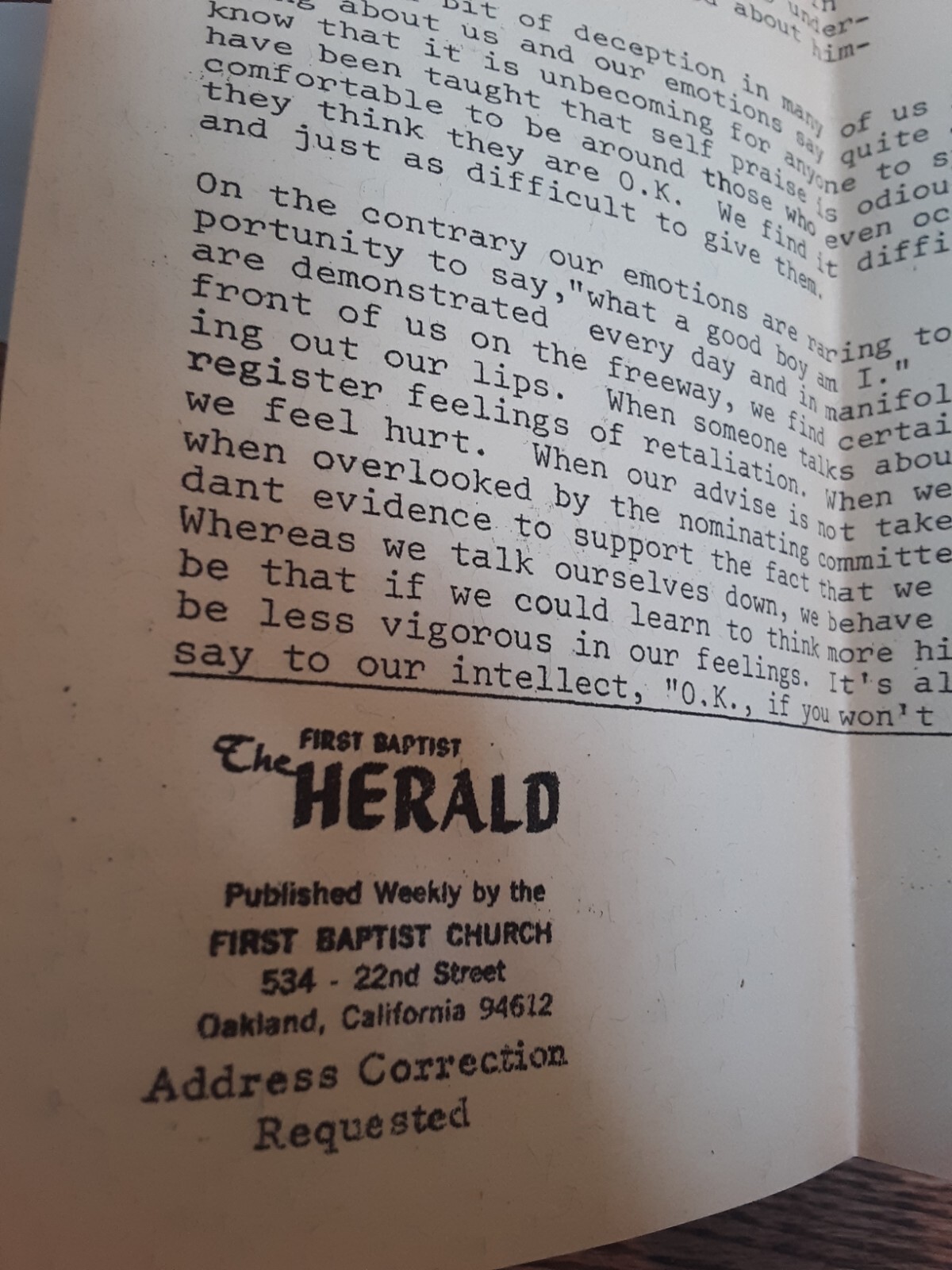 VTG The First Baptist Herald Thursday Sept. 17, 1973 Oakland Ca Boyce Van Osdel