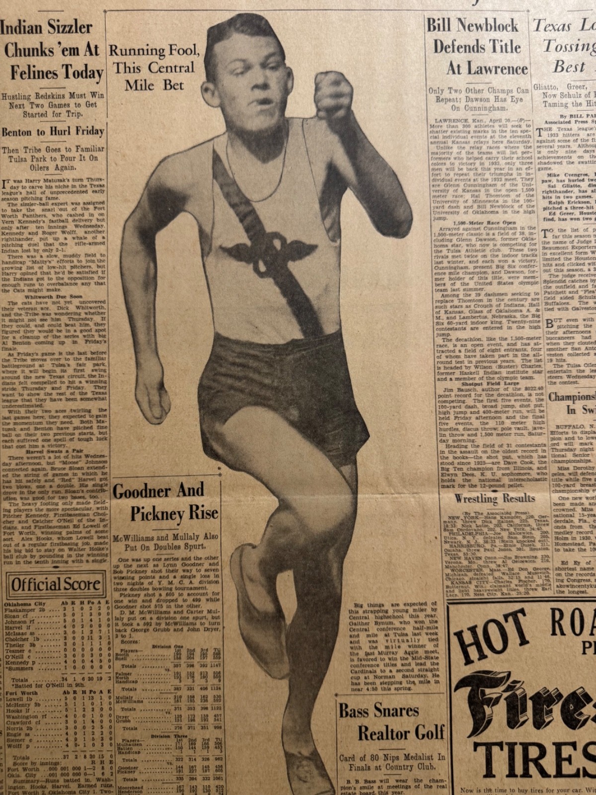 1933 CENTRAL HIGHSCHOOL, OKLA. CITY GAITHER BYNUM TRACK STAR NEWSPAPER PAGE