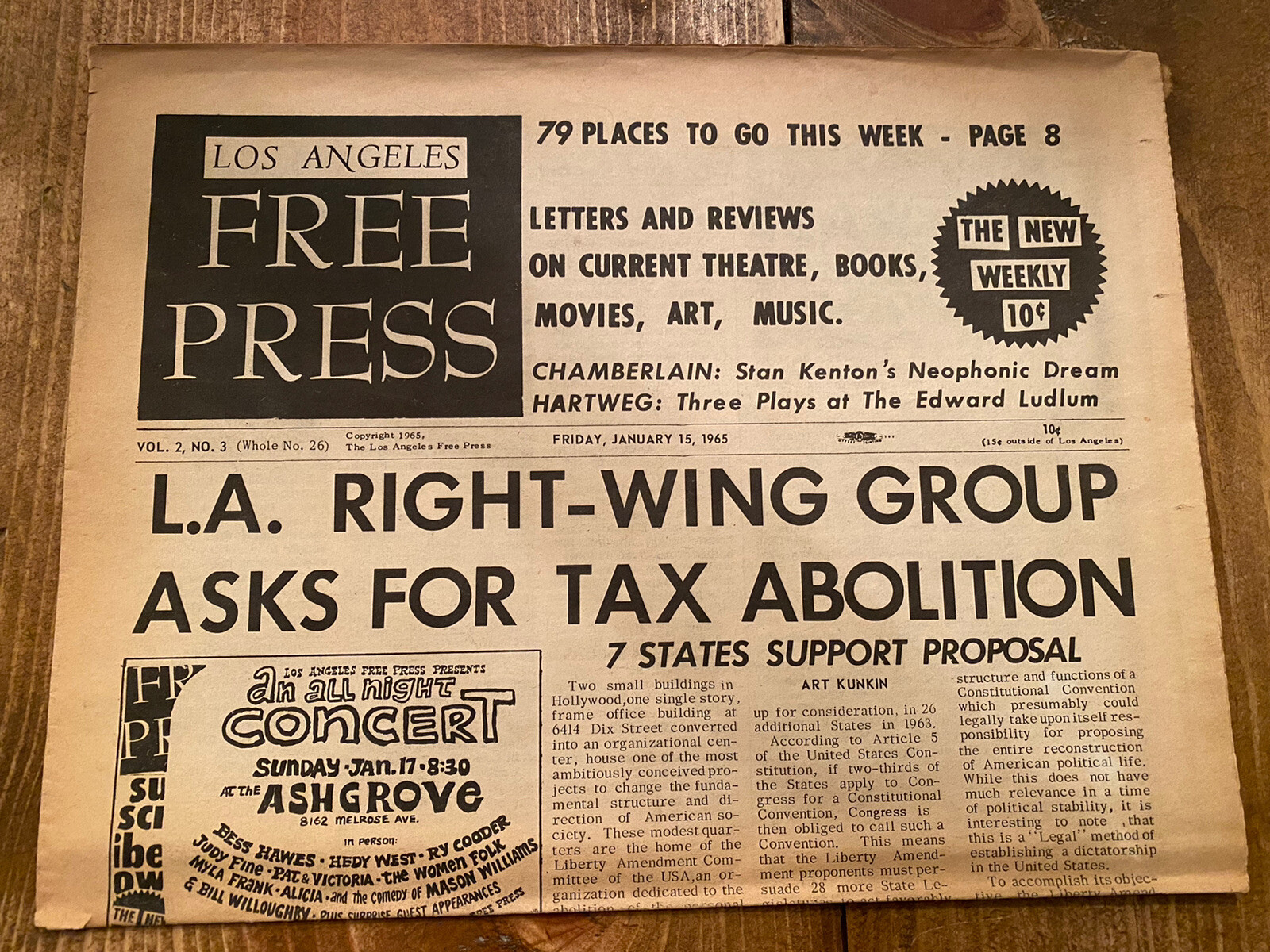 Los Angeles Free Press Vol. 2 Newspaper January 15, 1965 Hedy West, Bess Hawes