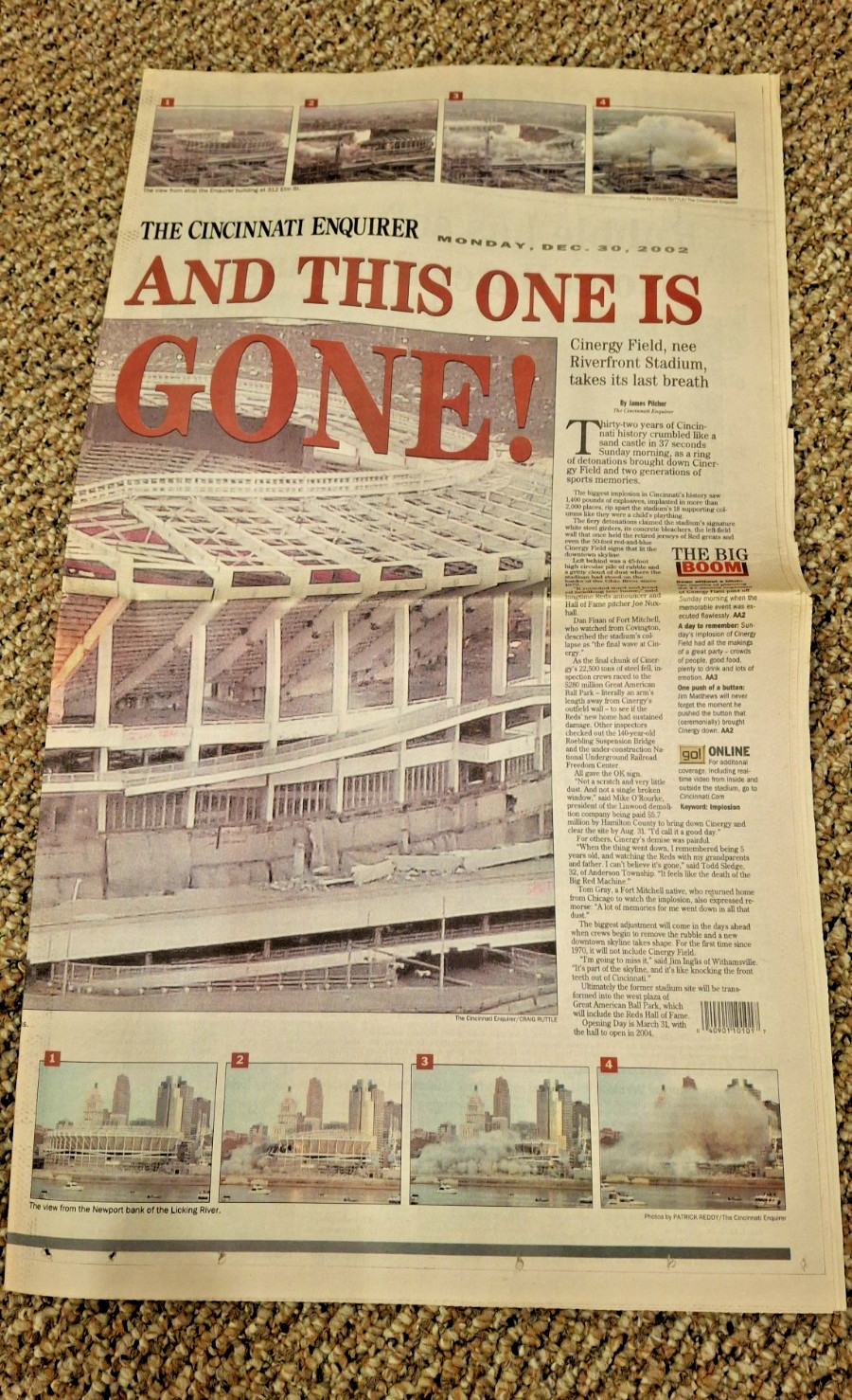 Cincinnati Enquirer Newspaper – Reds Browning Perfect Riverfront Cinergy GABP