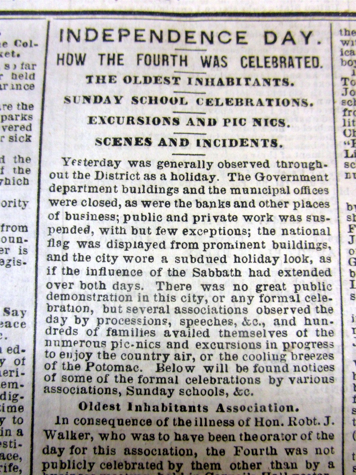 1869 Washington DC newspaper July 4th INDEPENDENCE DAY celebration 155 years ago