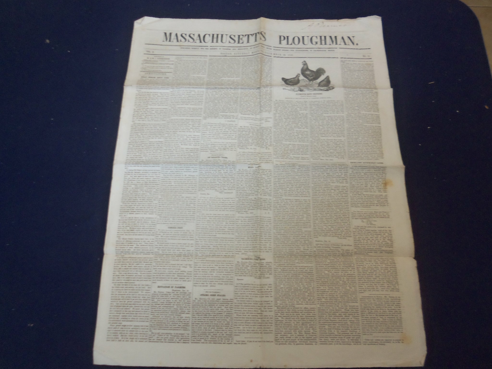 1849 DEC 29 MASSACHUSETTS PLOUGHMAN NEWSPAPER – ZACHARY TAYLOR ADDRESS – NP 5175