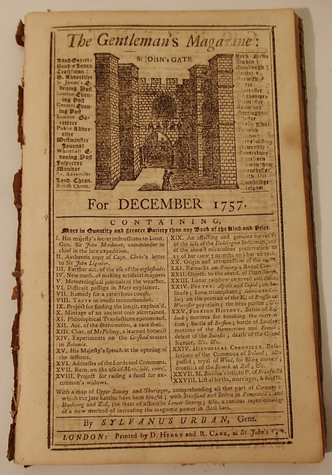 Gentleman’s Magazine Dec 1757 London Antique Monthly Newspaper England 5″ x 8″