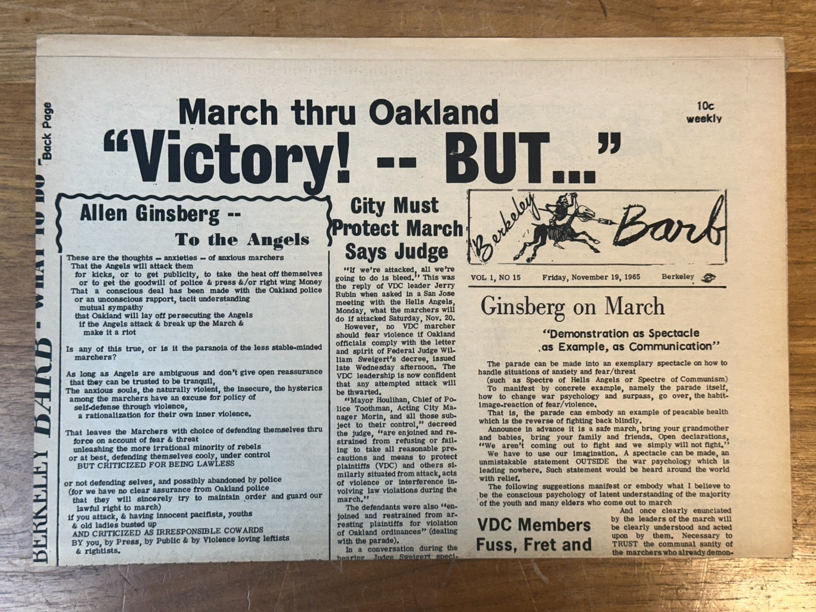 RARE Berkeley Barb Vol 1 No 15 1965 Victory But Underground Newspaper Oakland