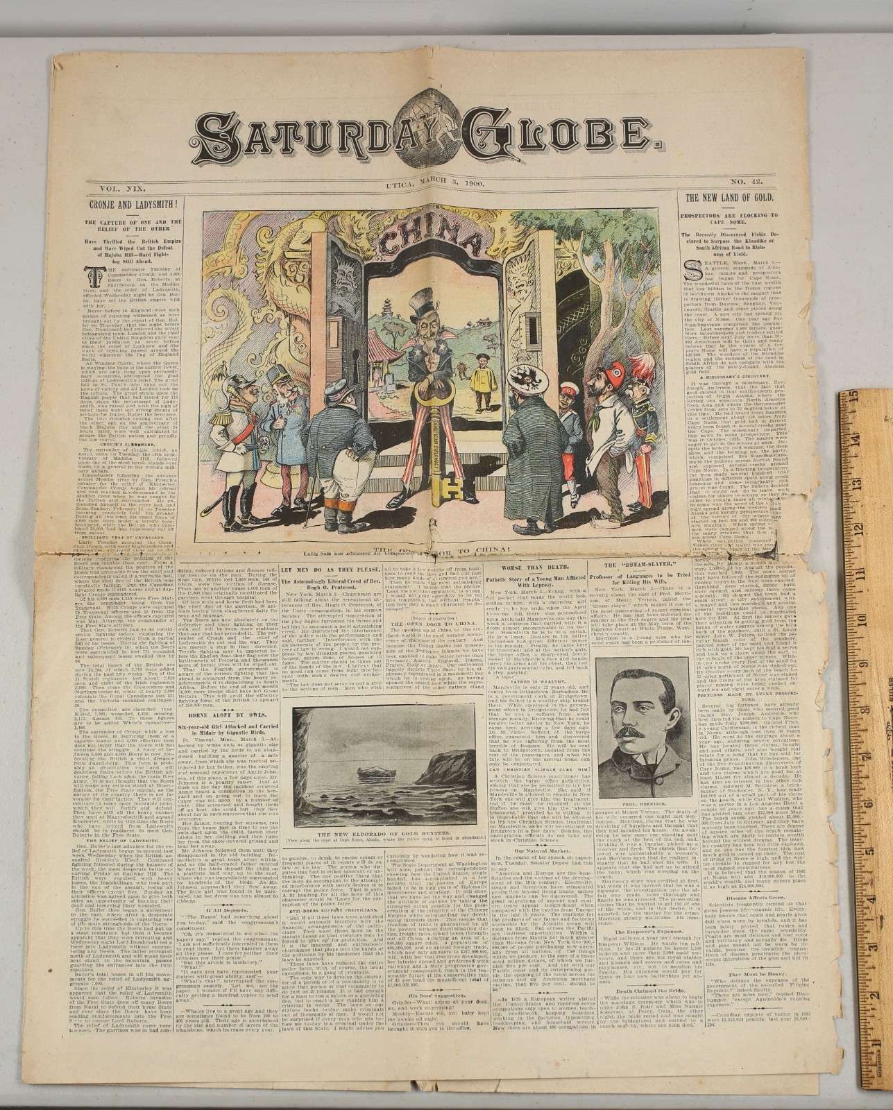 Vintage 1900 Utica New York Saturday Globe Newspaper Uncle Sam Color Front